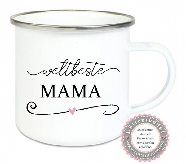 Blumentopf Tasse Emailletasse Weltbeste Mama Muttertag, Vatertag Dankeschön, Abschied, Jubiläum, Geschenk, Becher von Lüttentüddel